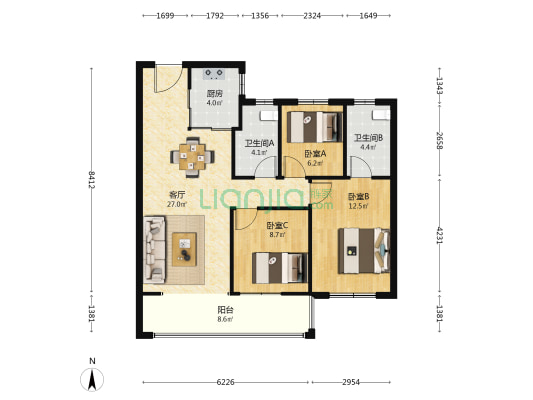 万科·光谷锦曜 3室1厅2卫 95平方