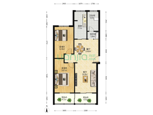 淮北街12号院 2室2厅2卫 97平方