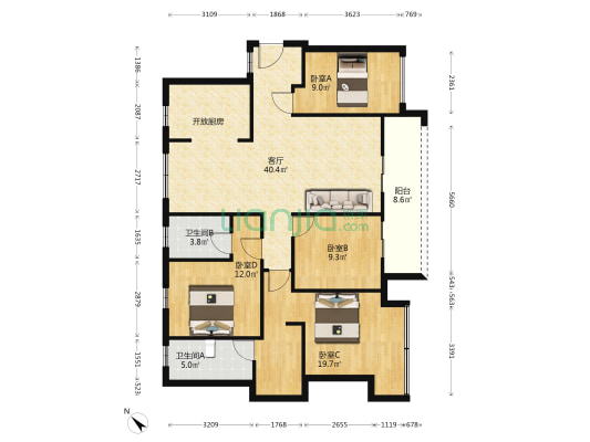 首嘉·鹭湾1号 4室1厅2卫 125平方