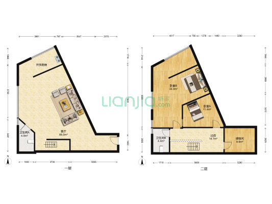 金鼎世纪购物广场 2室1厅2卫 85平方