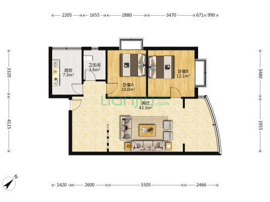 康居花园 2室1厅1卫 93平方