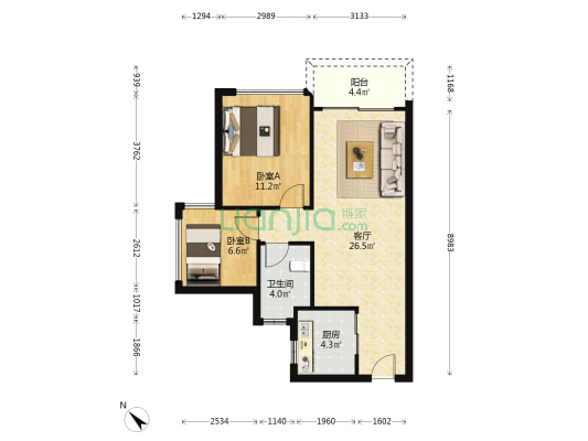 龙光玖誉府 2室1厅1卫 70平方