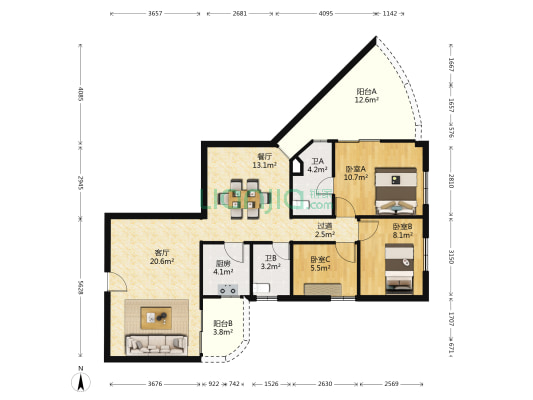 侨福苑 3室2厅2卫 121平方