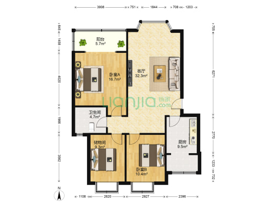 恋日家园E区 2室1厅1卫 106平方