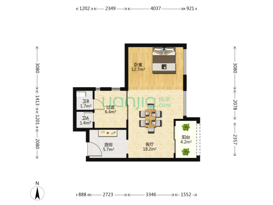 海洋花园 1室1厅2卫 67平方