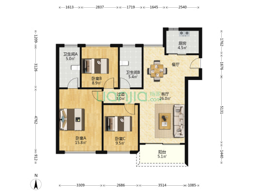 奥园天悦湾 3室1厅2卫 96平方