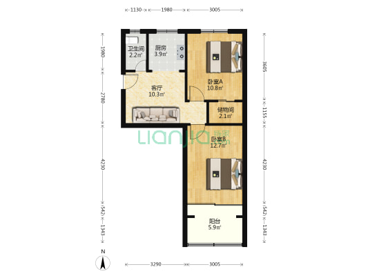 岳王路41号 2室1厅1卫 57平方