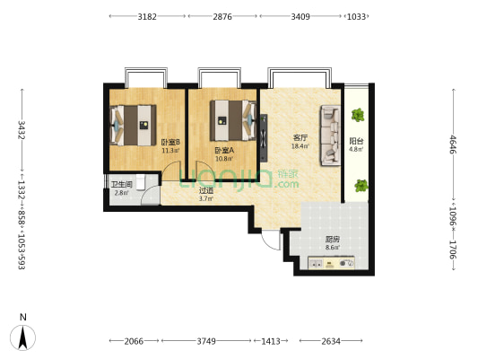 广西地矿局南宁淡村基地管理处高层 2室1厅1卫 75平方