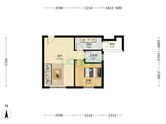 莲和楼 1室1厅1卫 62平方