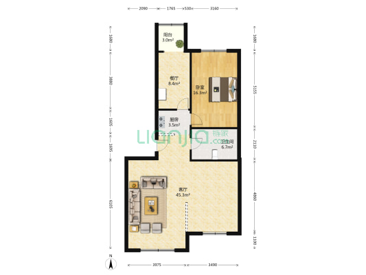 林海华庭 1室2厅1卫 126平方
