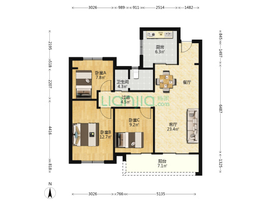 君和雅苑 3室1厅1卫 97平方