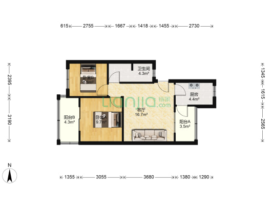 金卉苑 2室1厅1卫 60平方