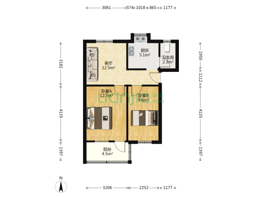 新量刃社区 2室1厅1卫 58平方