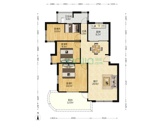 沙浦路 3室1厅1卫 98平方