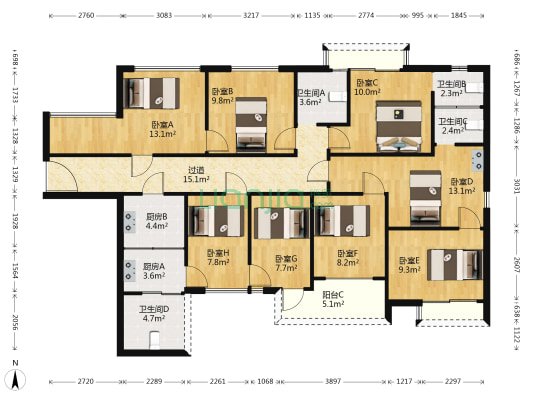 中天会展城B区B3组团 8室0厅4卫 153平方