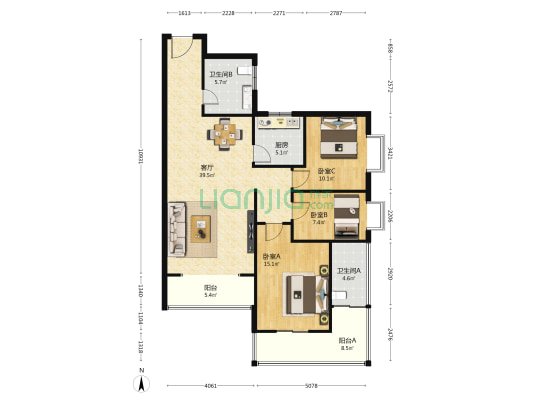 邯郸明珠花园C区 3室1厅2卫 135平方