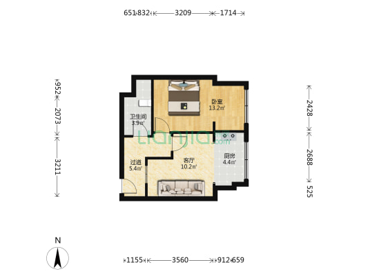 嘉盈商务公寓 1室1厅1卫 58平方