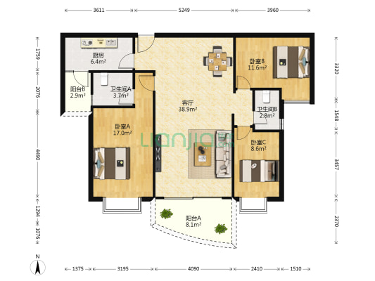 绿景蓝湾半岛 3室1厅2卫 123平方