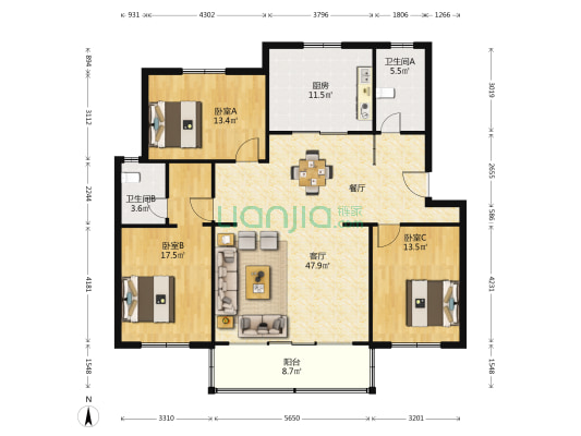 莫邪路778号 3室1厅2卫 141平方