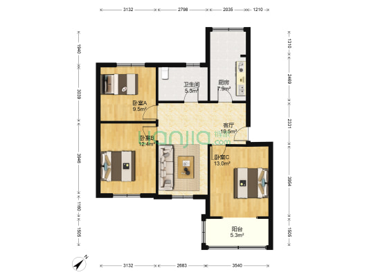 交大北园 3室1厅1卫 81平方