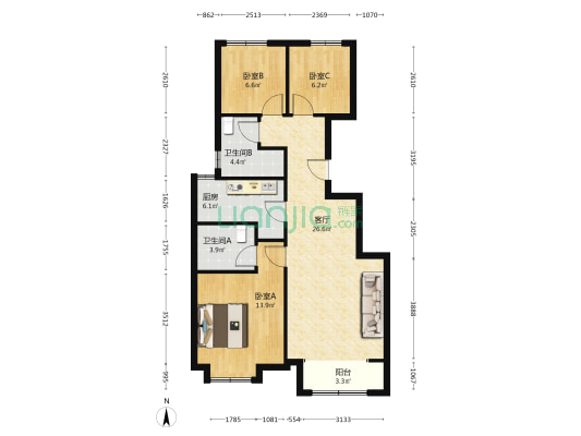 雅韵园 3室1厅2卫 100平方