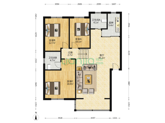 玫瑰苑 3室1厅2卫 120平方