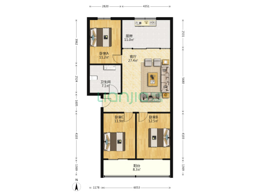 鑫汇家园南区 3室1厅1卫 108平方