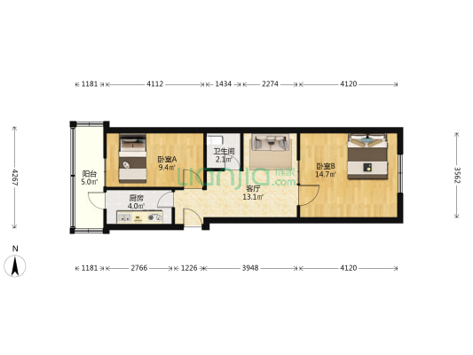 南口路9号 2室1厅1卫 56平方