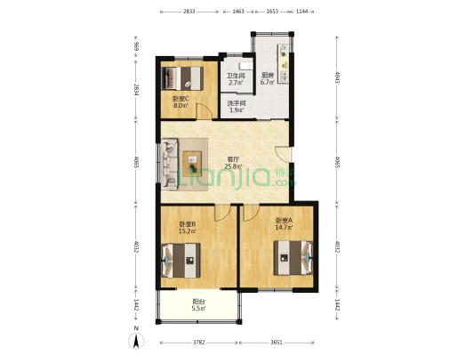 石山花园小区 3室1厅2卫 100平方