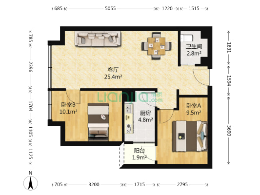 汇和紫熙园 2室1厅1卫 68平方