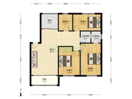 青年路东兴楼 3室1厅2卫 112平方