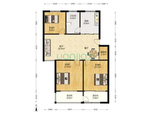 长江路小区 3室1厅1卫 111平方