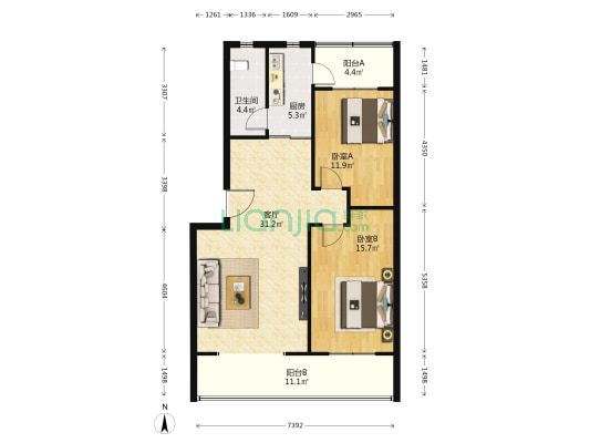 振新家园 2室1厅1卫 104平方