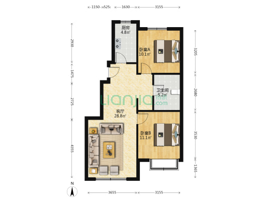 央企现房 集中供暖 南北通透 园林社区-户型图