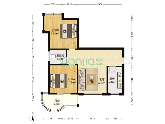 華堂景苑 2室1厅1卫 85平方