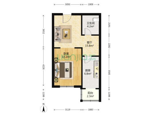 盛源公寓 1室1厅1卫 55平方