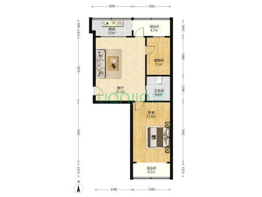 西安市财政局家属楼 1室1厅1卫 84平方