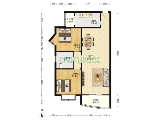 丽百居 2室1厅1卫 97平方