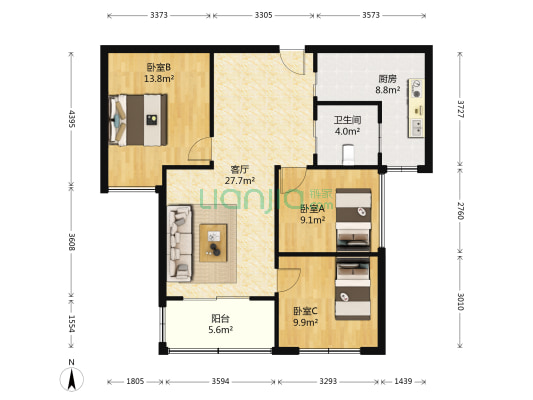 宝安汉水琴台 3室1厅1卫 94平方