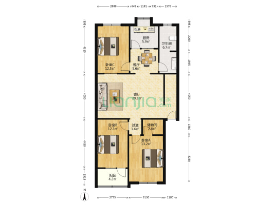 二十里铺供销社宿舍 3室2厅1卫 114平方