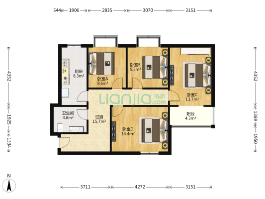 龙泉花园(未央) 4室0厅1卫 107平方