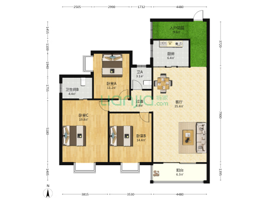 金海湾小区C2组团 3室1厅2卫 133平方