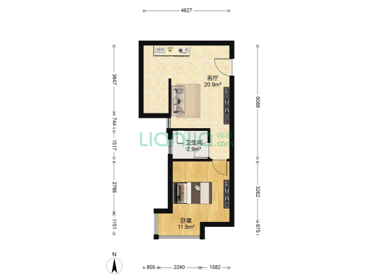 万达文化旅游城A2区 1室1厅1卫 42平方