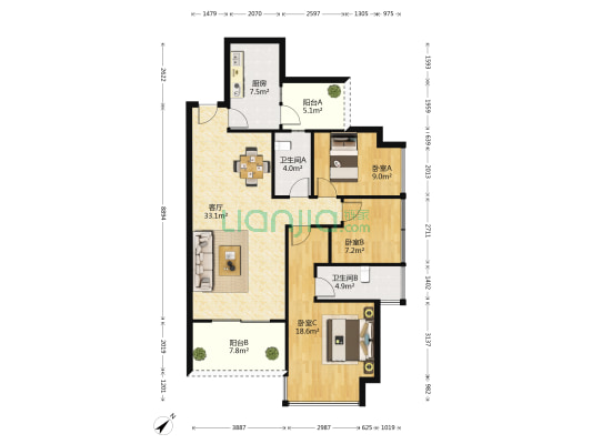城光·俊景 3室1厅2卫 103平方