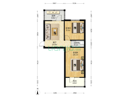 银河坊社区 2室1厅1卫 52平方