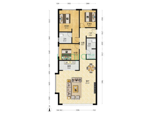 地建嘉信·风华臻园 3室1厅2卫 135平方