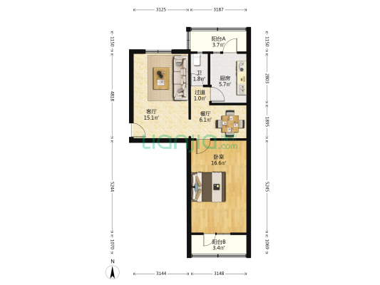 詹家拐子社区 1室2厅1卫 56平方