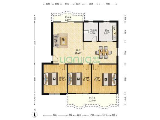 建华社区A区 3室1厅1卫 112平方