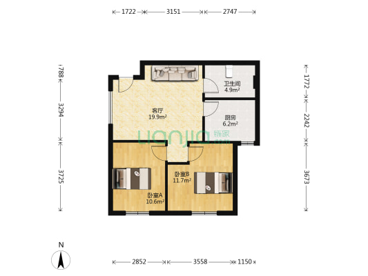 九里堤南路86号 2室1厅1卫 66平方