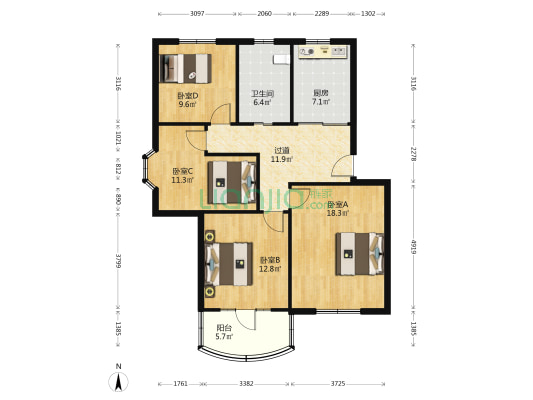 嘉乐花园 4室0厅1卫 101平方